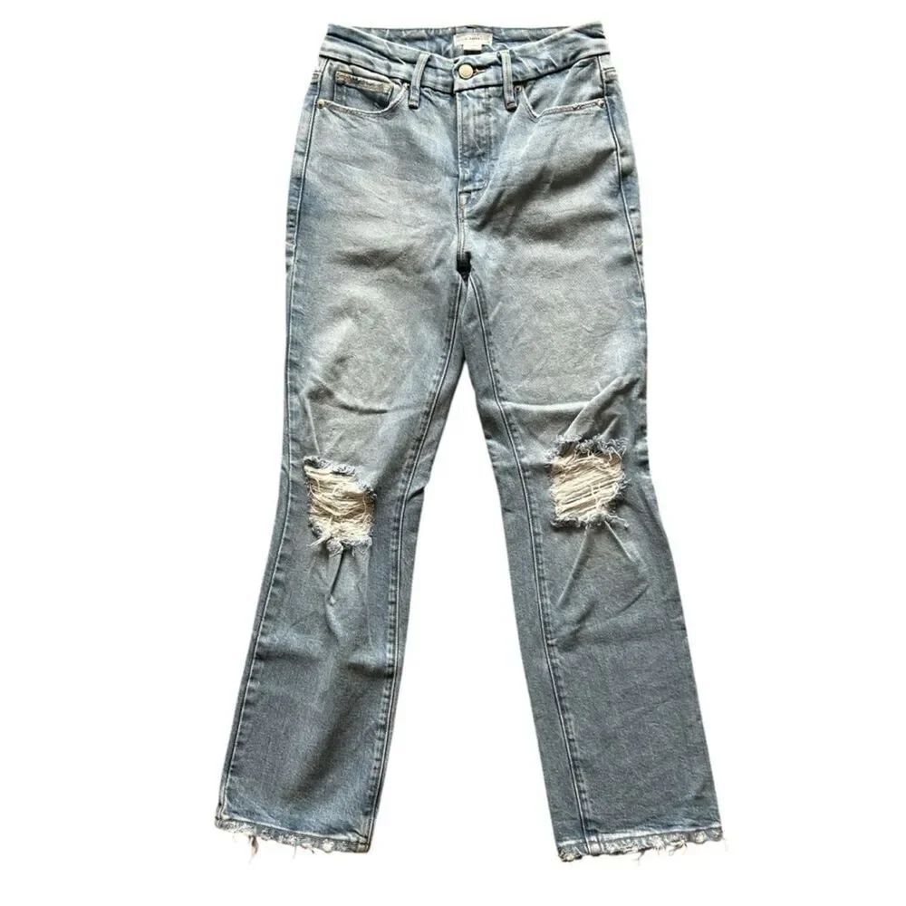 Good American Light Blue Good Legs Straight Ripped Jeans